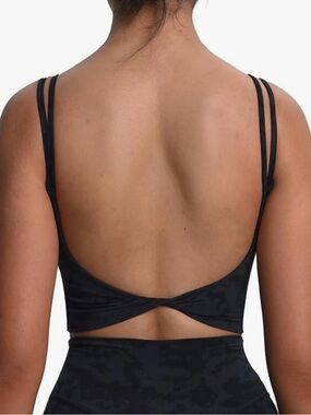 Aoxjox Sports Bra Women’s LARGE Twist Back Yoga Tank Top Longline Black NWOT